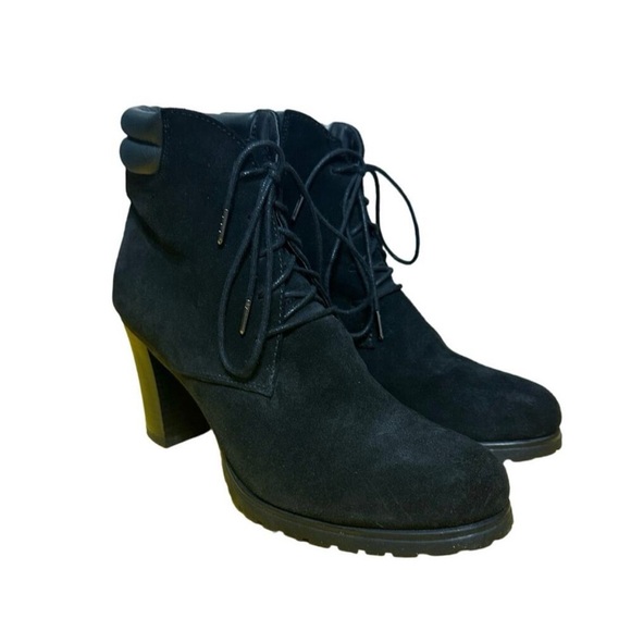 Geox Respira Black Suede Lace Up Heeled Bootie w/ Sherpa Lining Size 39 (9) - Picture 1 of 12